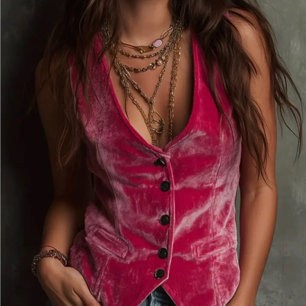 Velour Pink Button-Up Women's Top